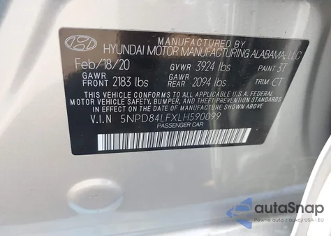 2020 Hyundai Elantra Sel из США, поврежденный, VIN 5NPD84LFXLH590099